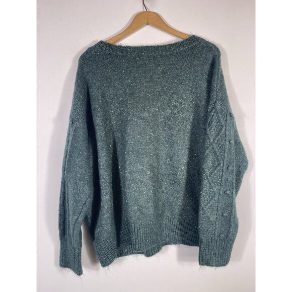 Old Navy Sweater Sz 2X Green Chunky Knit Womens Cable Knit Fisherman Cabin Core - Picture 10 of 12